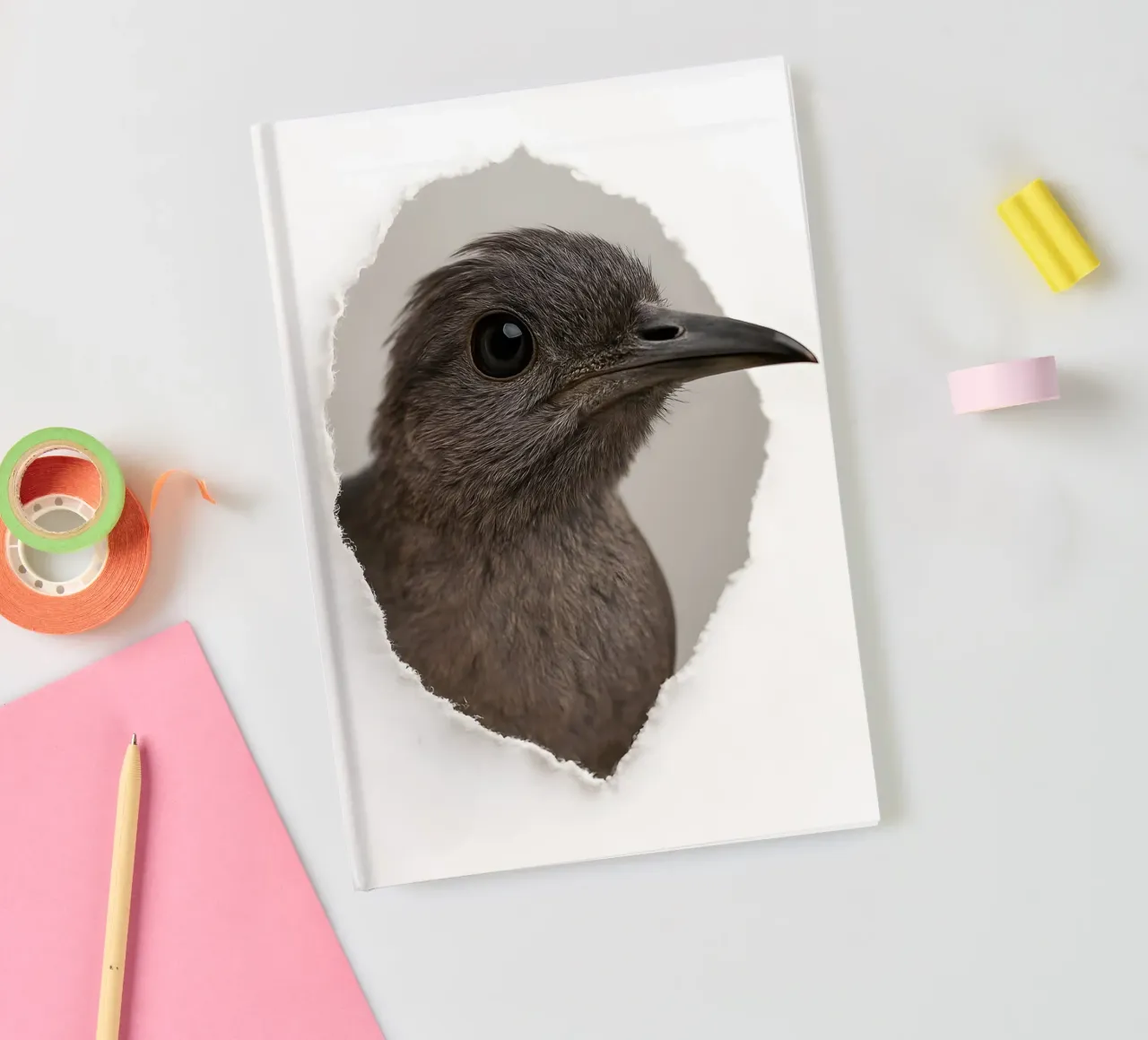 Lyrebird Portrait Through Paper — Minimalist Bird Art Print notebook by Cut-out Critter Gallery