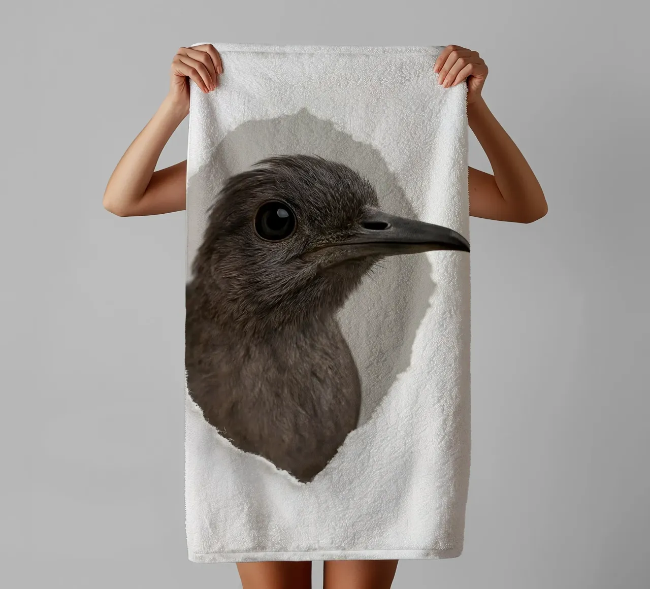 Lyrebird Portrait Through Paper — Minimalist Bird Art Print towel by Cut-out Critter Gallery