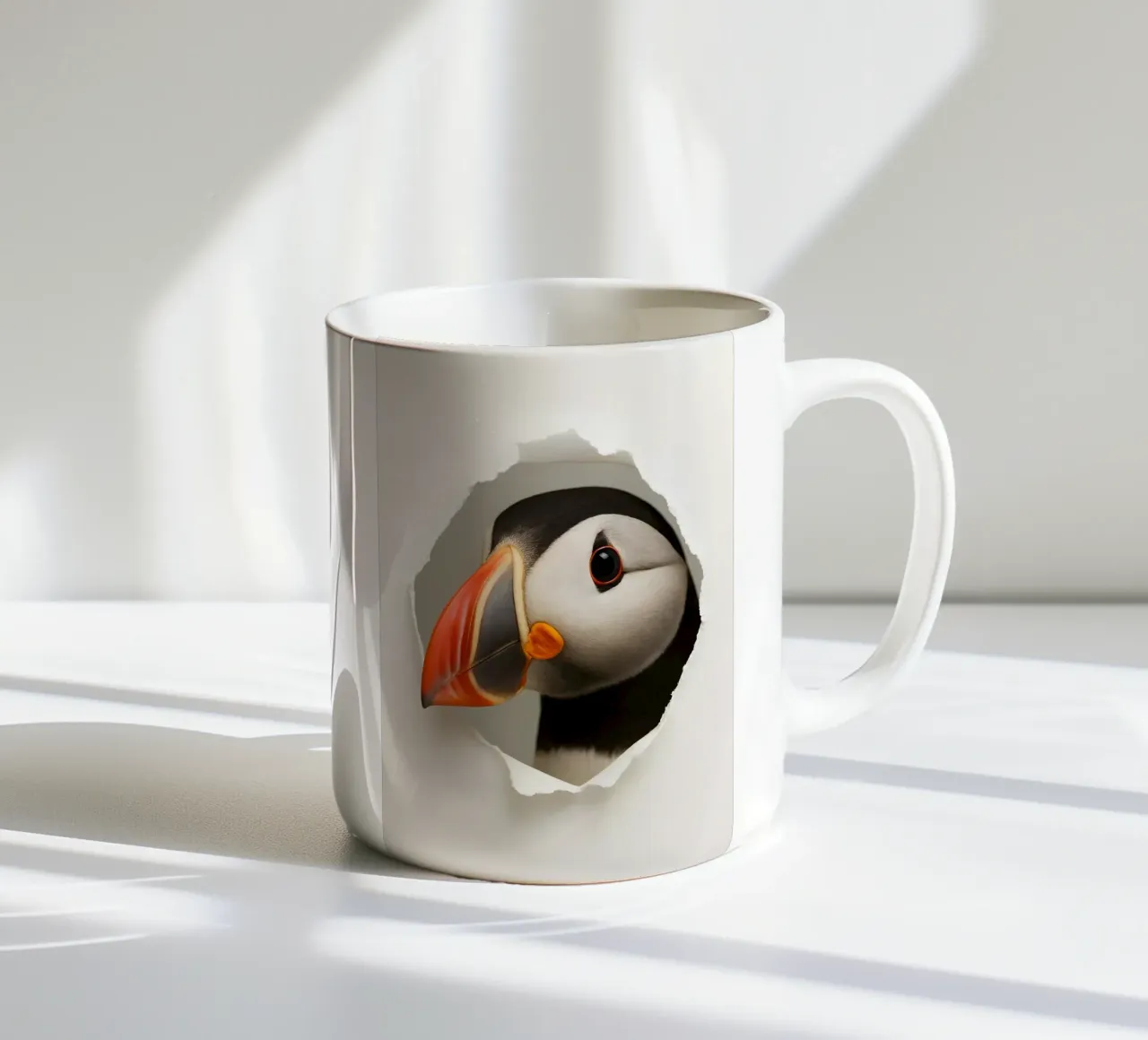 Speelse papegaaiduiker kunstdruk - Realistisch ontwerp met glurende vogels keramische mok van Cut-out Critter Gallery