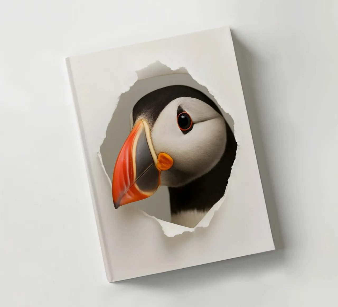 Playful Puffin Art Print – Realistic Bird Peeking Design notebook by Cut-out Critter Gallery