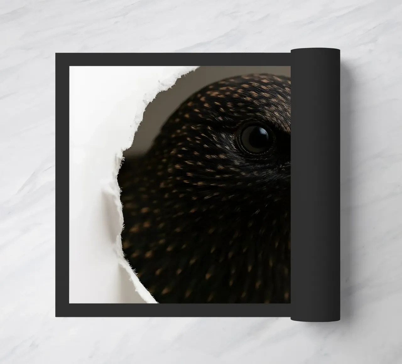 Starling Peek Art – Realistic Minimal Bird Print doormat by Cut-out Critter Gallery