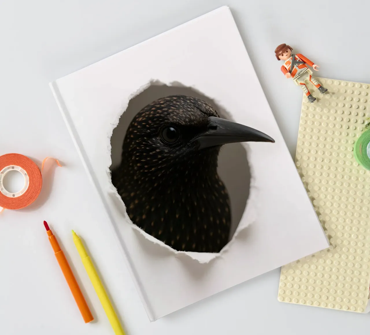 Starling Peek Art – Realistic Minimal Bird Print notebook by Cut-out Critter Gallery