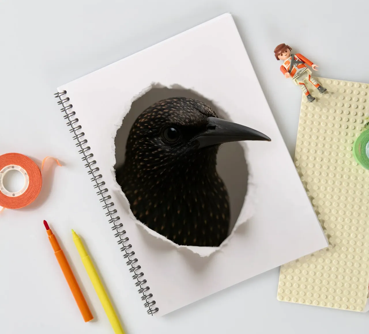 Starling Peek Art – Realistic Minimal Bird Print spiral notebook by Cut-out Critter Gallery
