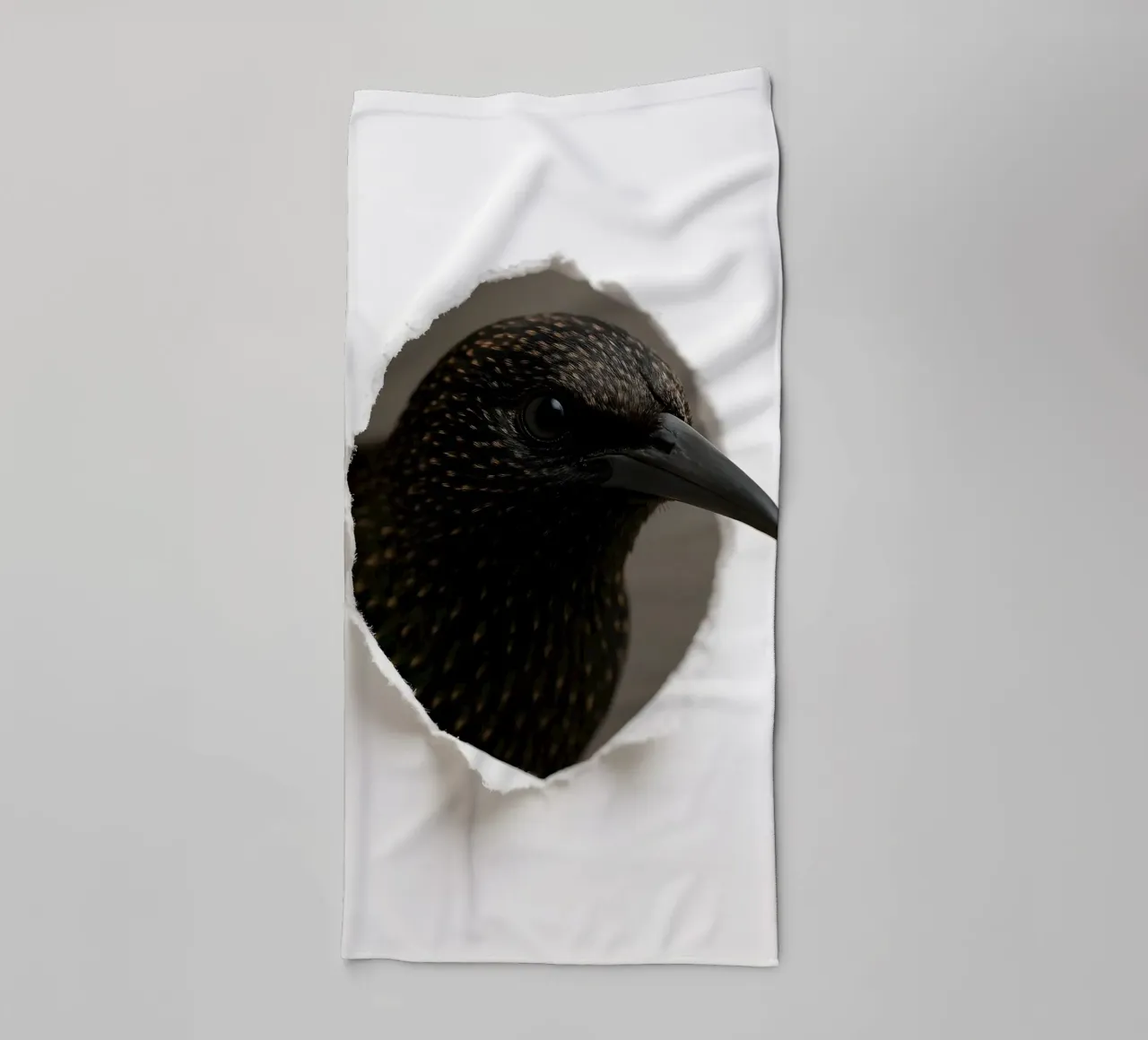 Starling Peek Art – Realistic Minimal Bird Print towel by Cut-out Critter Gallery