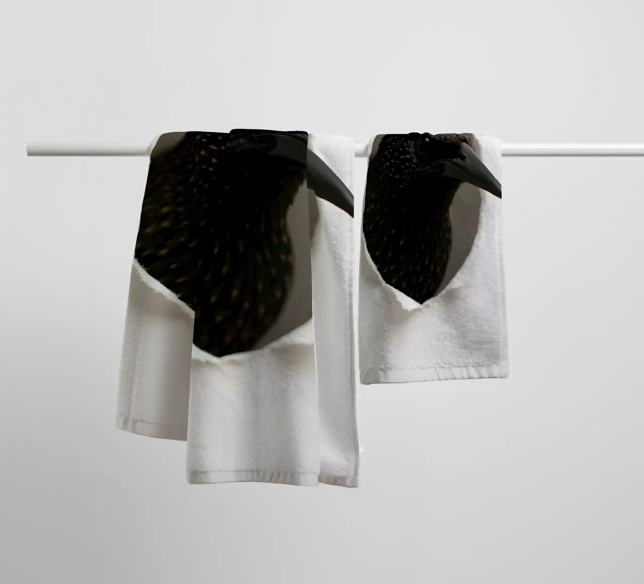 Starling Peek Art – Realistic Minimal Bird Print towel by Cut-out Critter Gallery
