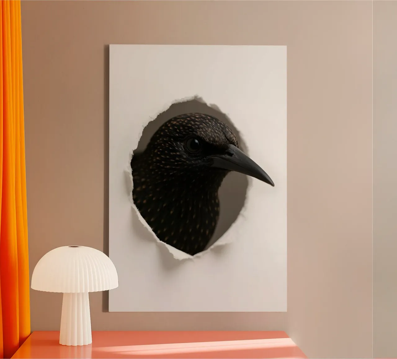 Starling Peek Art – Realistic Minimal Bird Print canvas by Cut-out Critter Gallery