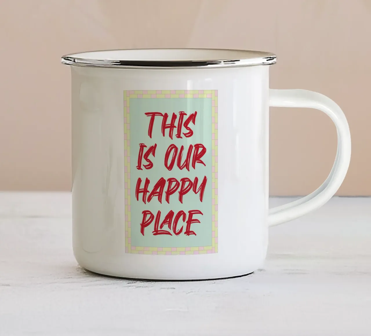 C'est notre lieu de prédilection mug en émail de Rawghenee