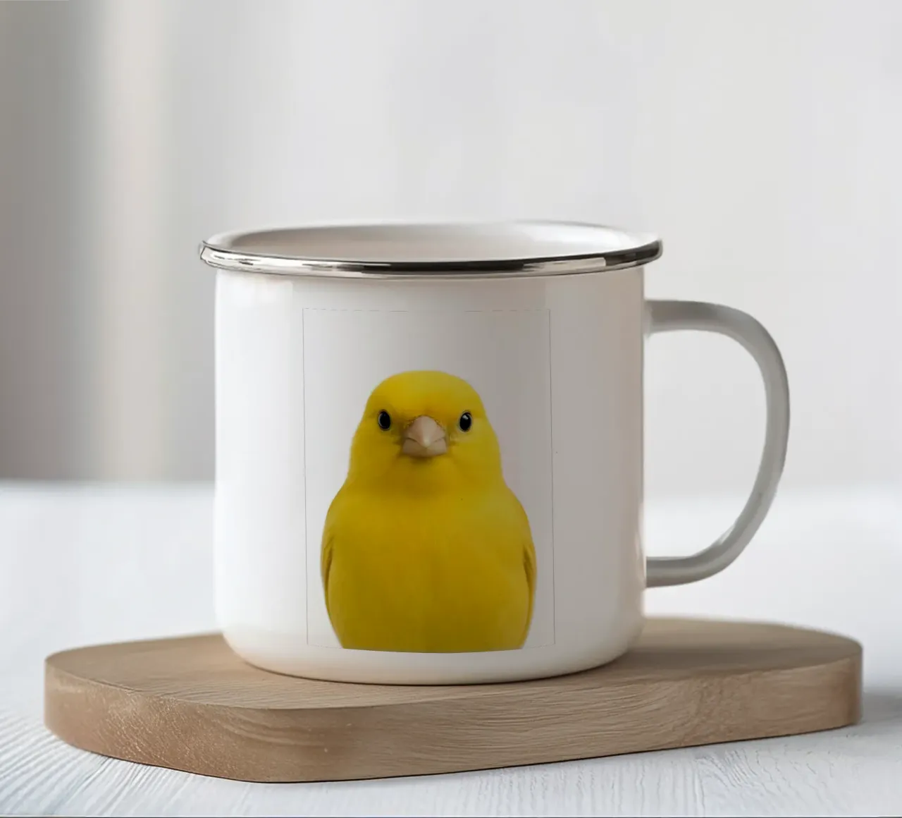 Portrait d'un mignon oiseau jaune - Minimalist Nature Art Print mug en émail de Happy Wild Prints