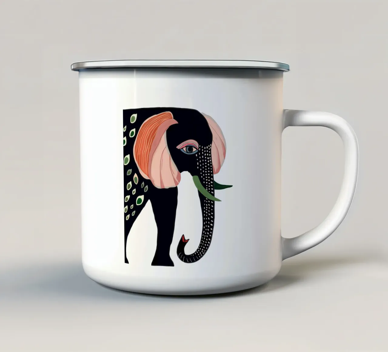 Adesivo e abbigliamento Elefante colorato tazza in smalto da ArtsySesta