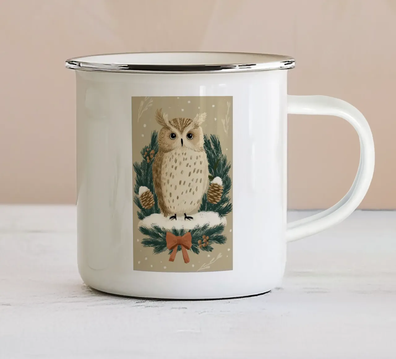 Kleine Wintereule tazza in smalto da Luna & Noctua