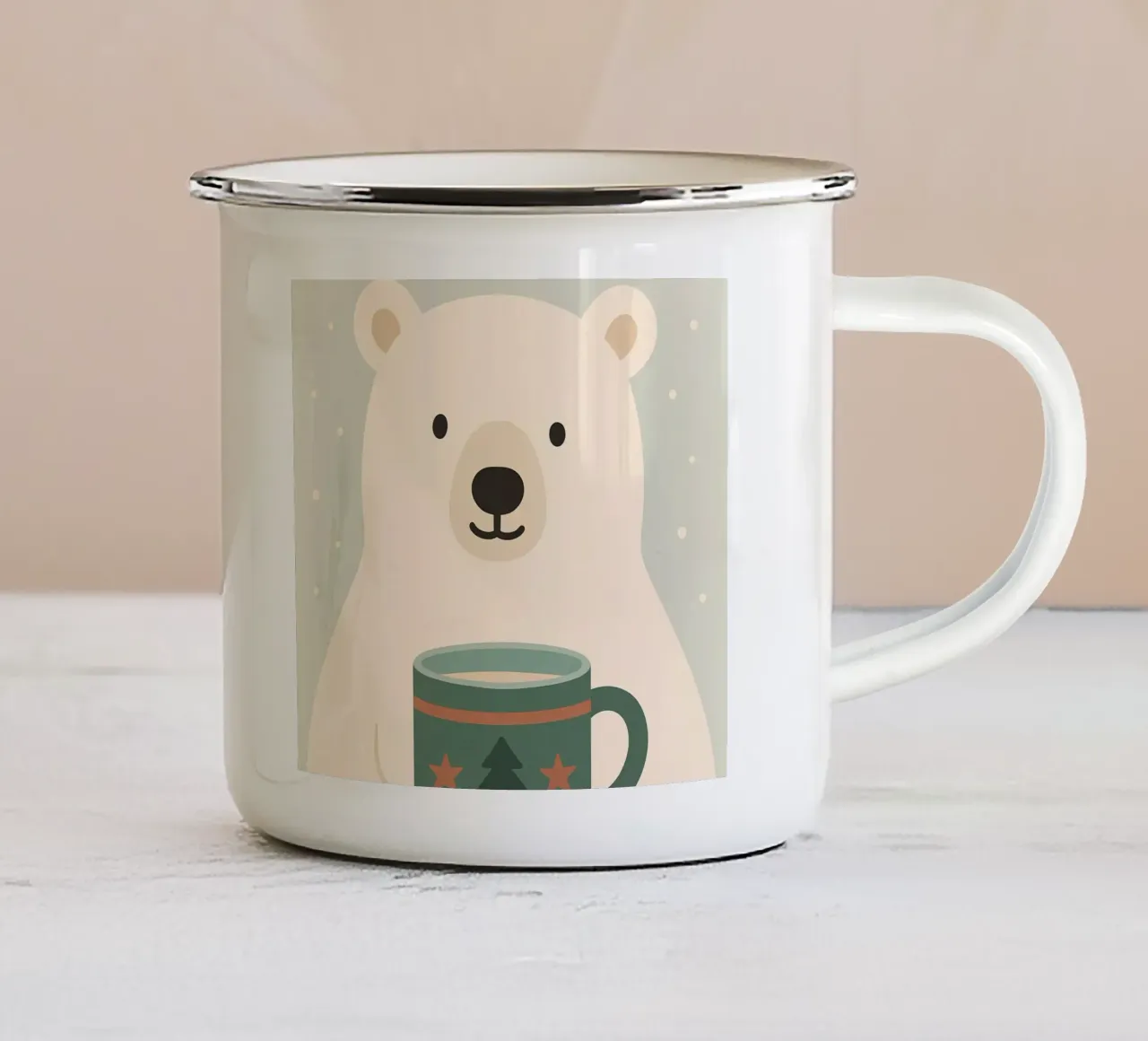 Accogliente orso polare natalizio tazza in smalto da Nordic Noel Studio