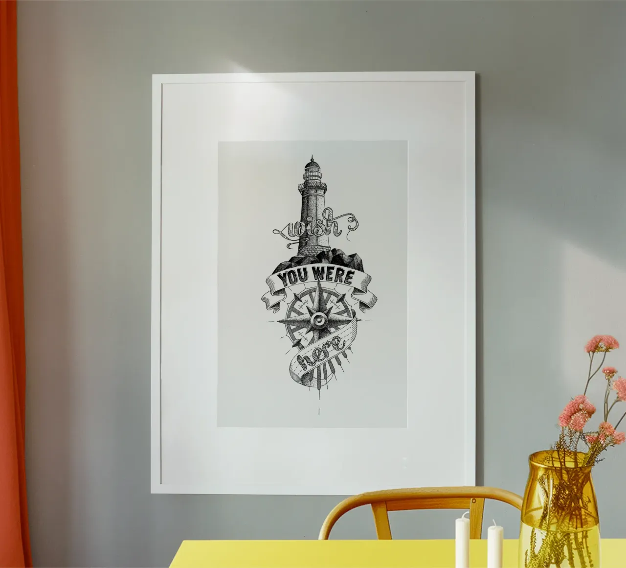 Wish you were here hand-lettering poster con telaio in legno da The True Type