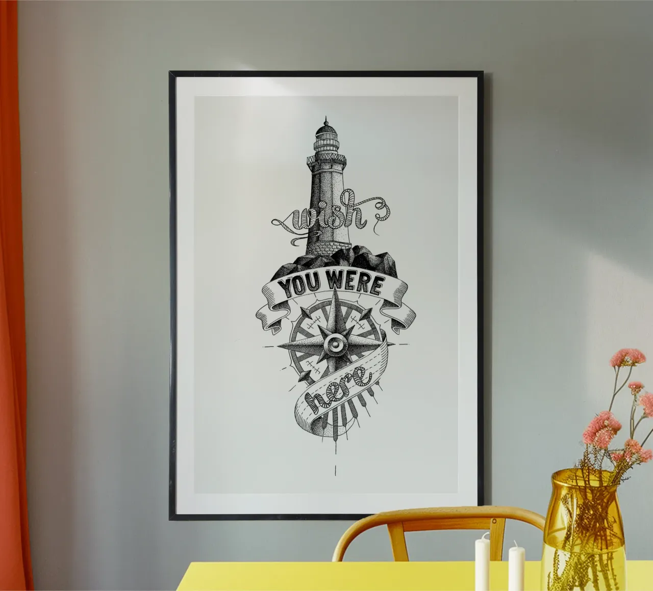 Wish you were here hand-lettering poster con telaio in legno da The True Type