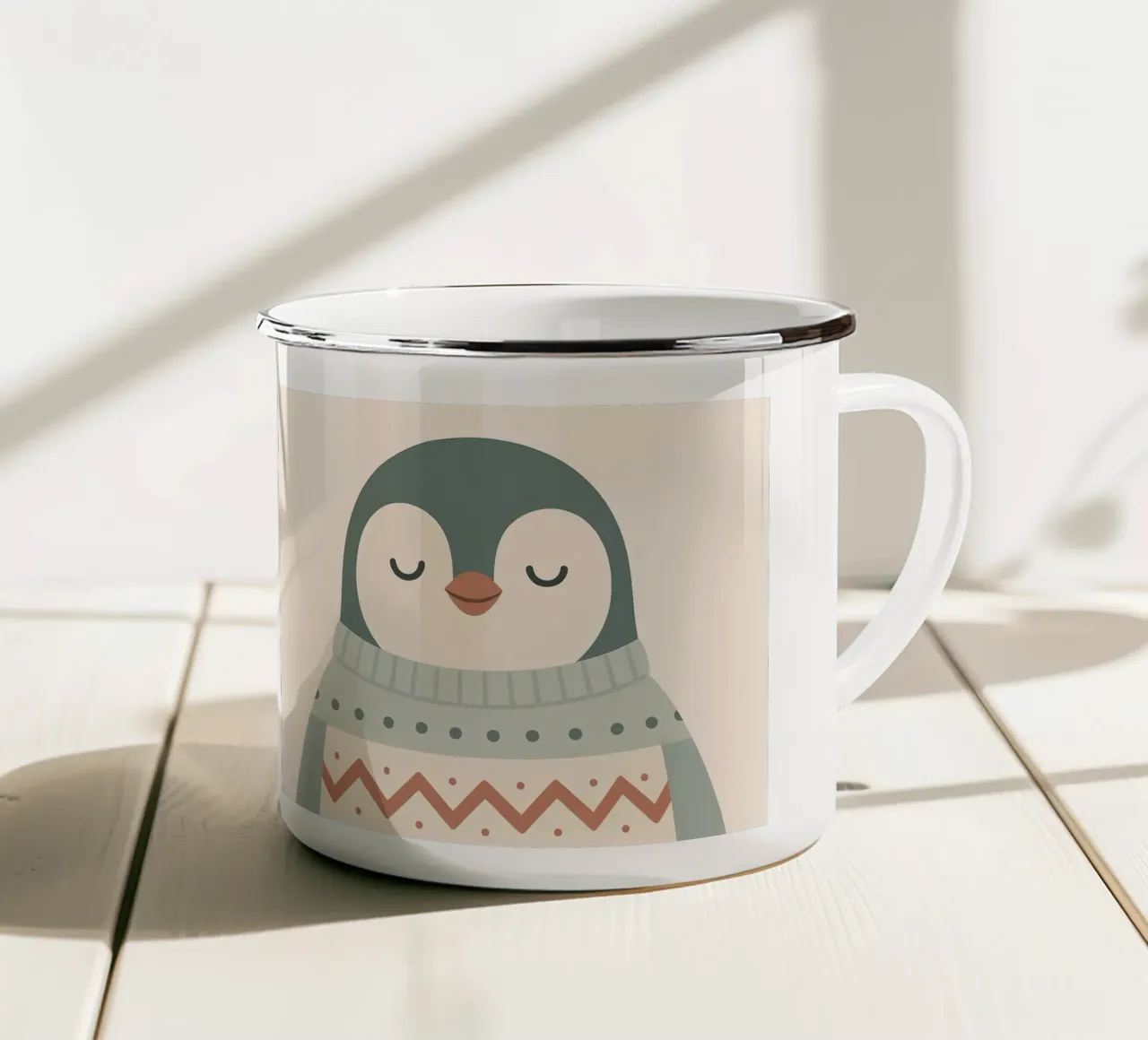 Pinguino accogliente 1 tazza in smalto da Nordic Noel Studio