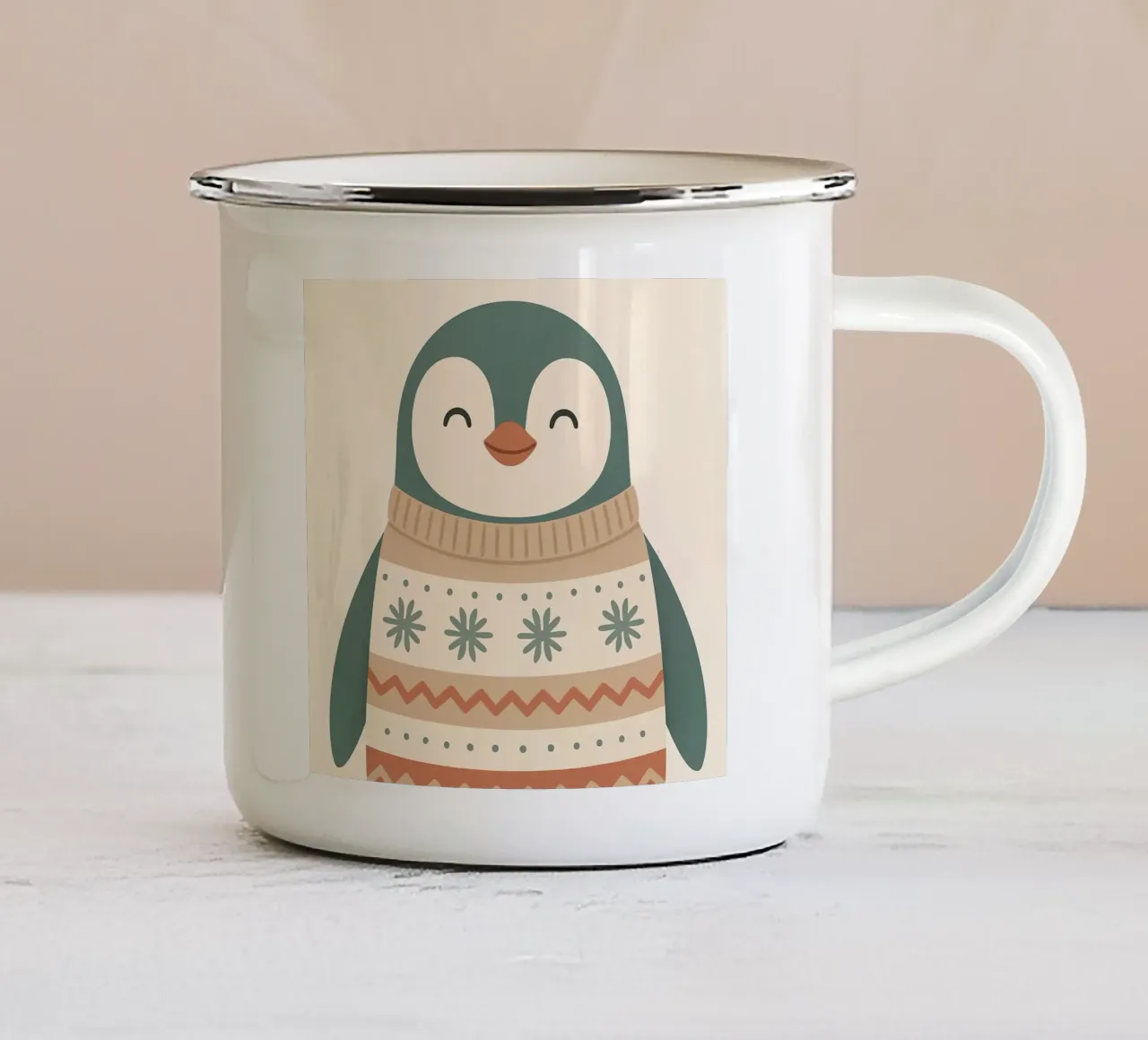 Pinguino accogliente 2 tazza in smalto da Nordic Noel Studio