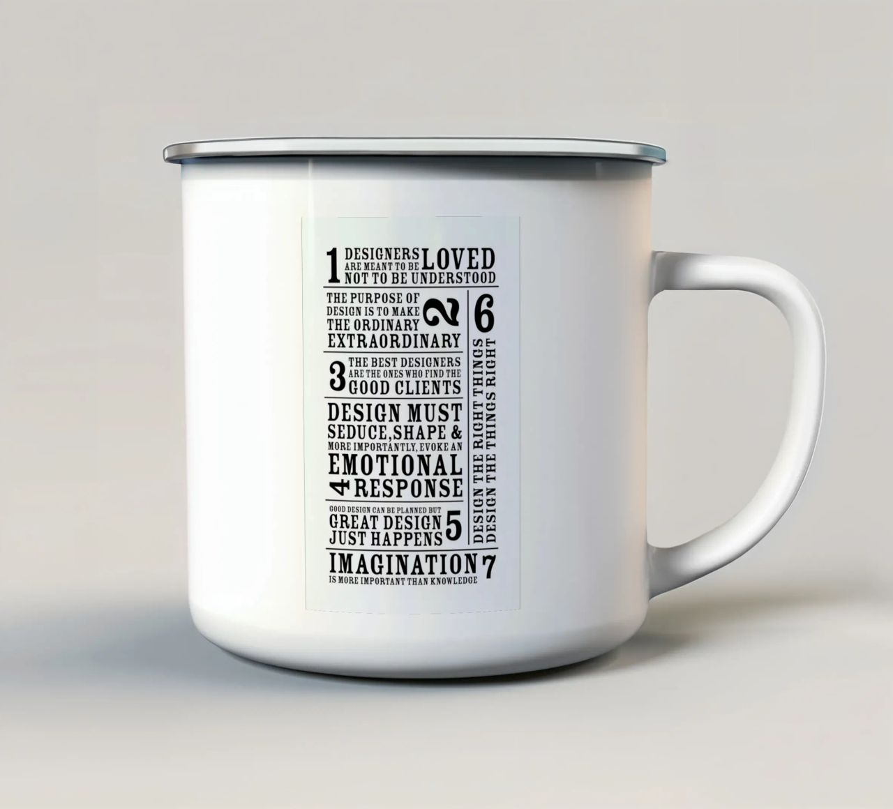 7 Rules emaille mok van Mr Cup