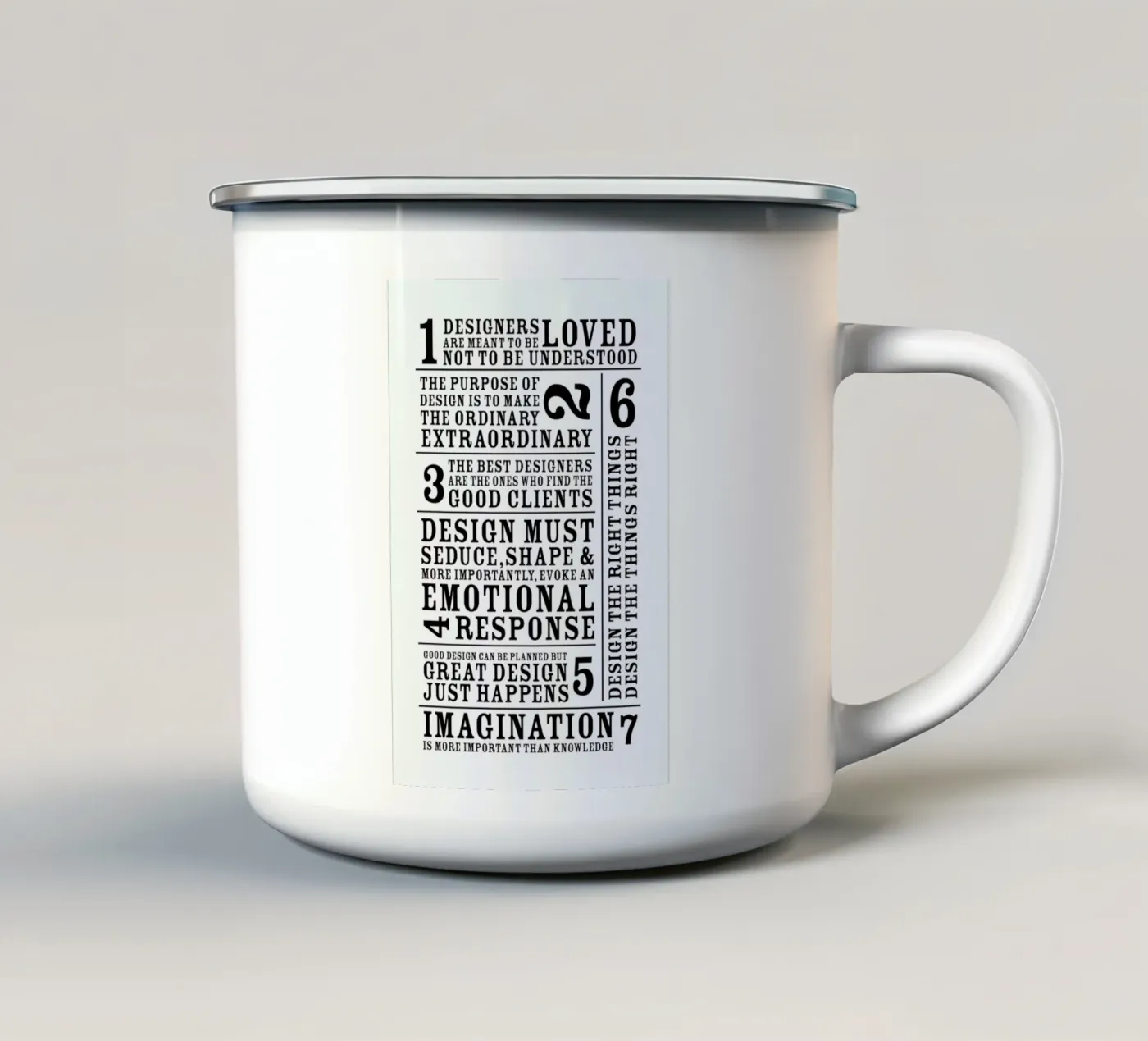 7 Rules enamel mug by Mr Cup