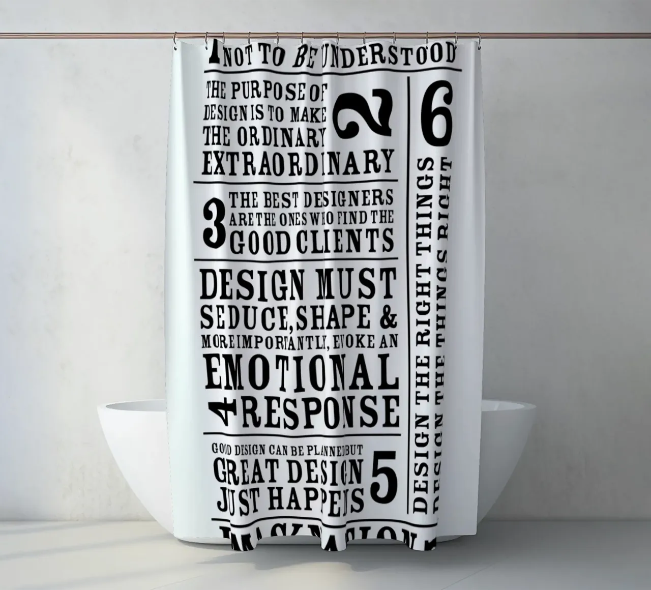 7 Rules shower curtain by Mr Cup