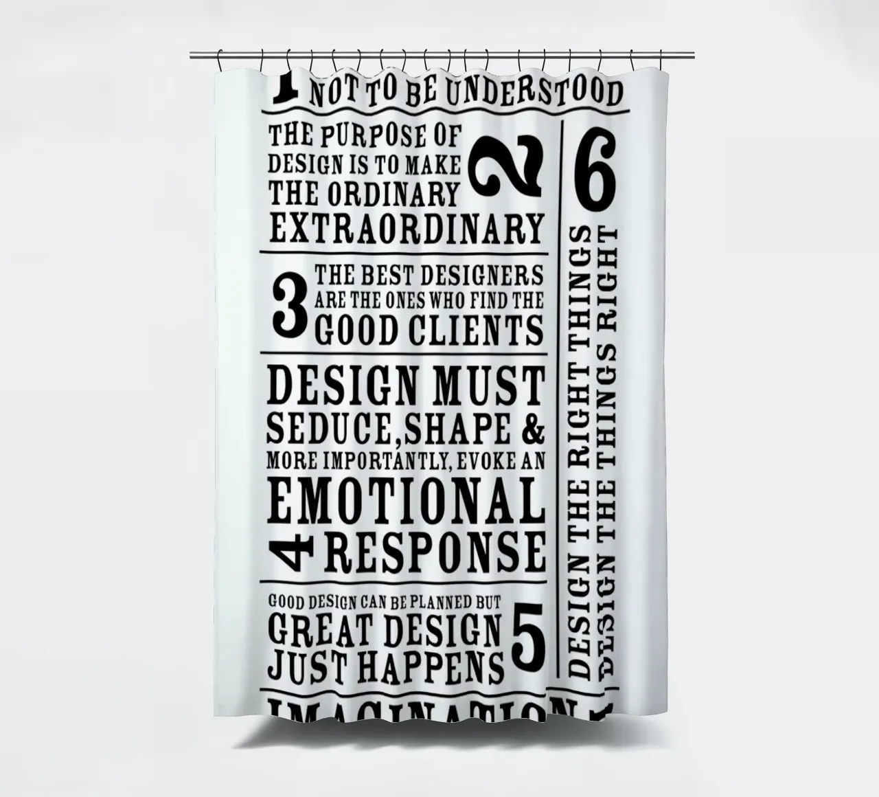 7 Rules shower curtain by Mr Cup