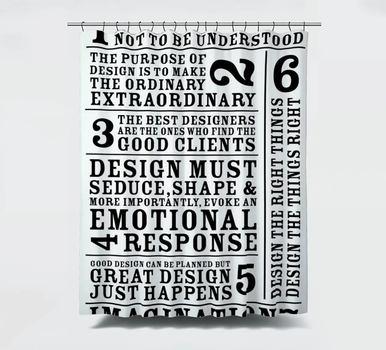 7 Rules shower curtain by Mr Cup