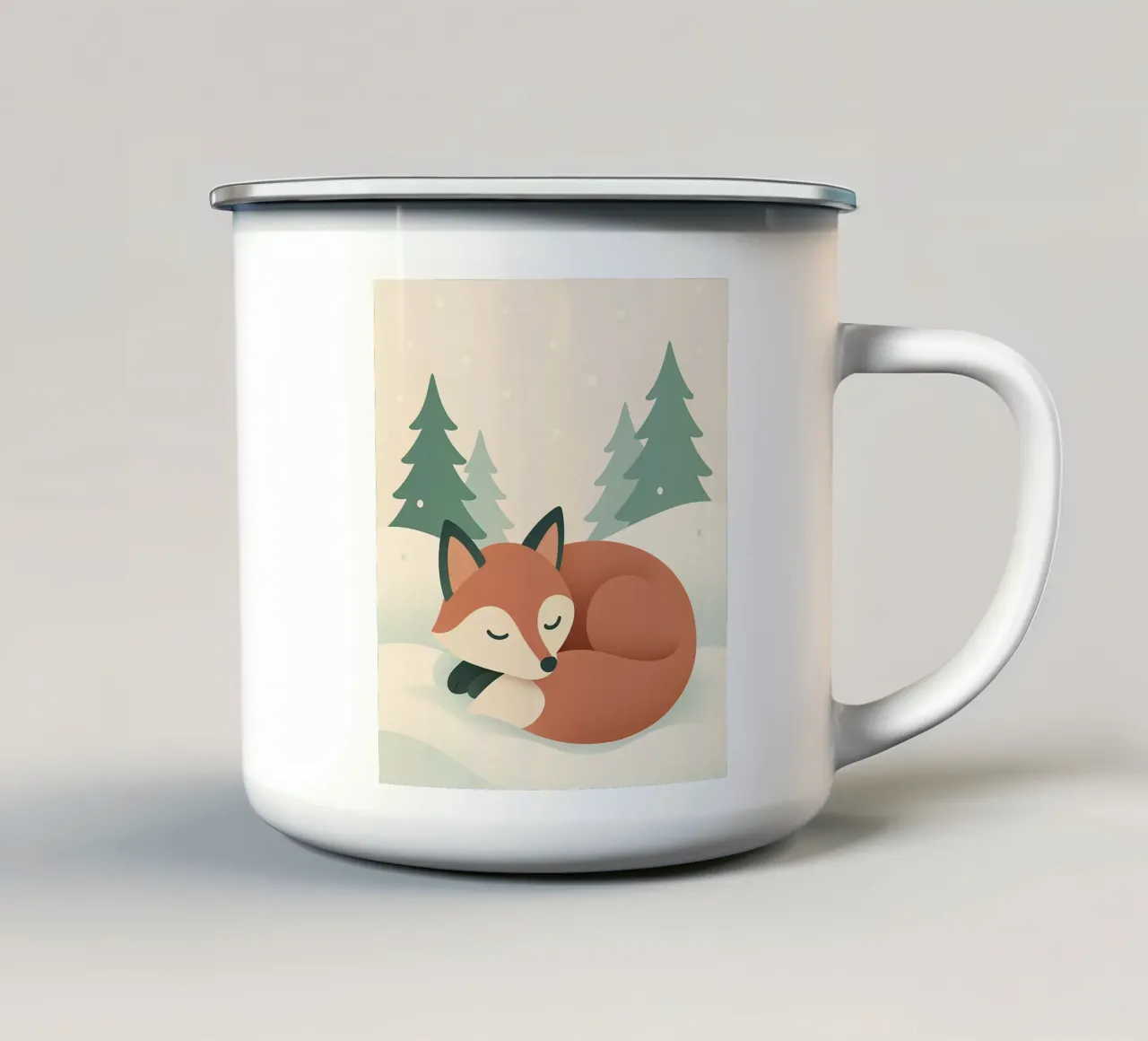 Volpe invernale addormentata tazza in smalto da Nordic Noel Studio