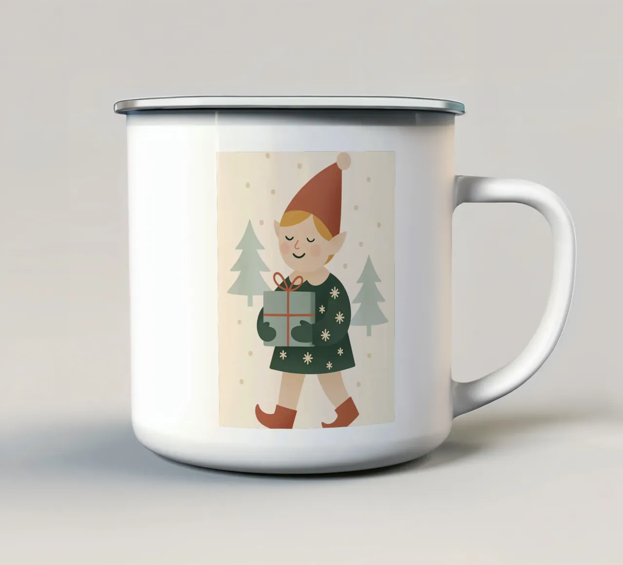 Elfo con regalo tazza in smalto da Nordic Noel Studio