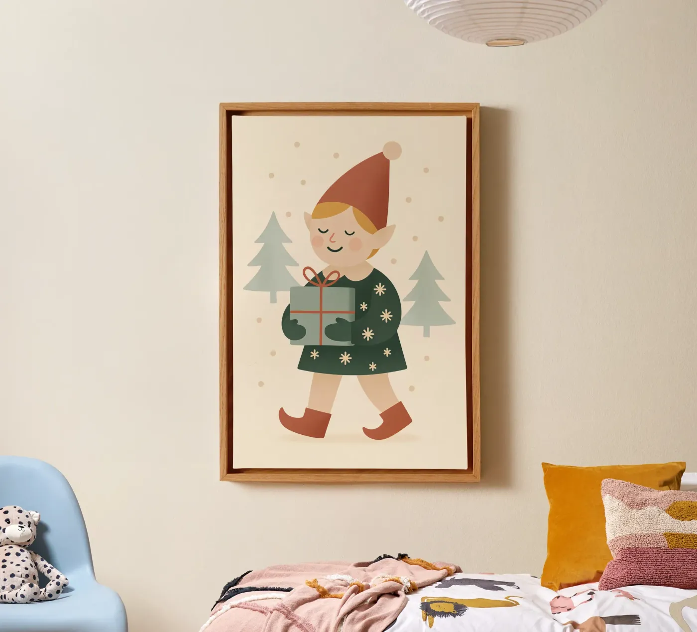 Elf with Gift toile de Nordic Noel Studio