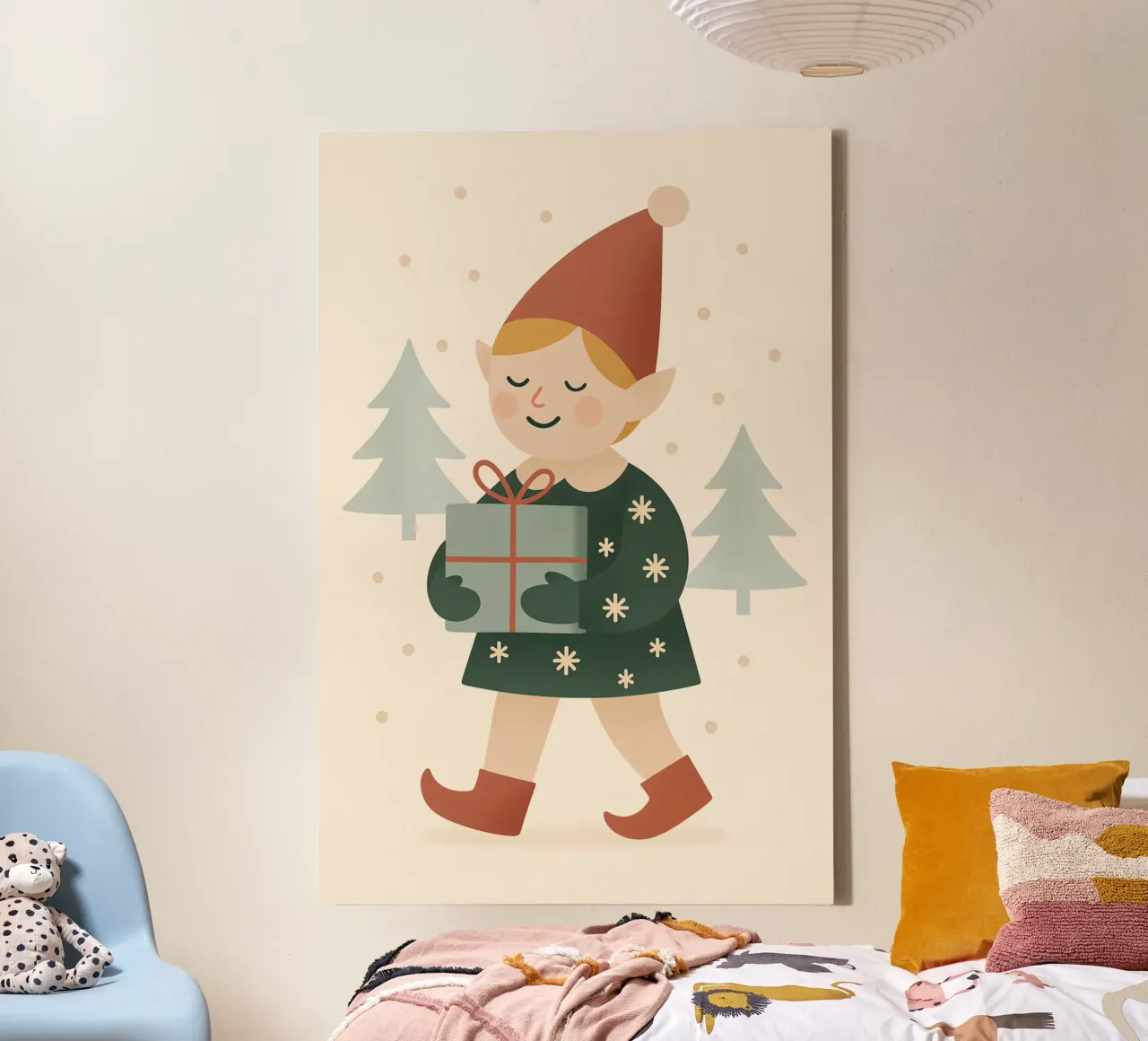 Elf with Gift canvas by Nordic Noel Studio