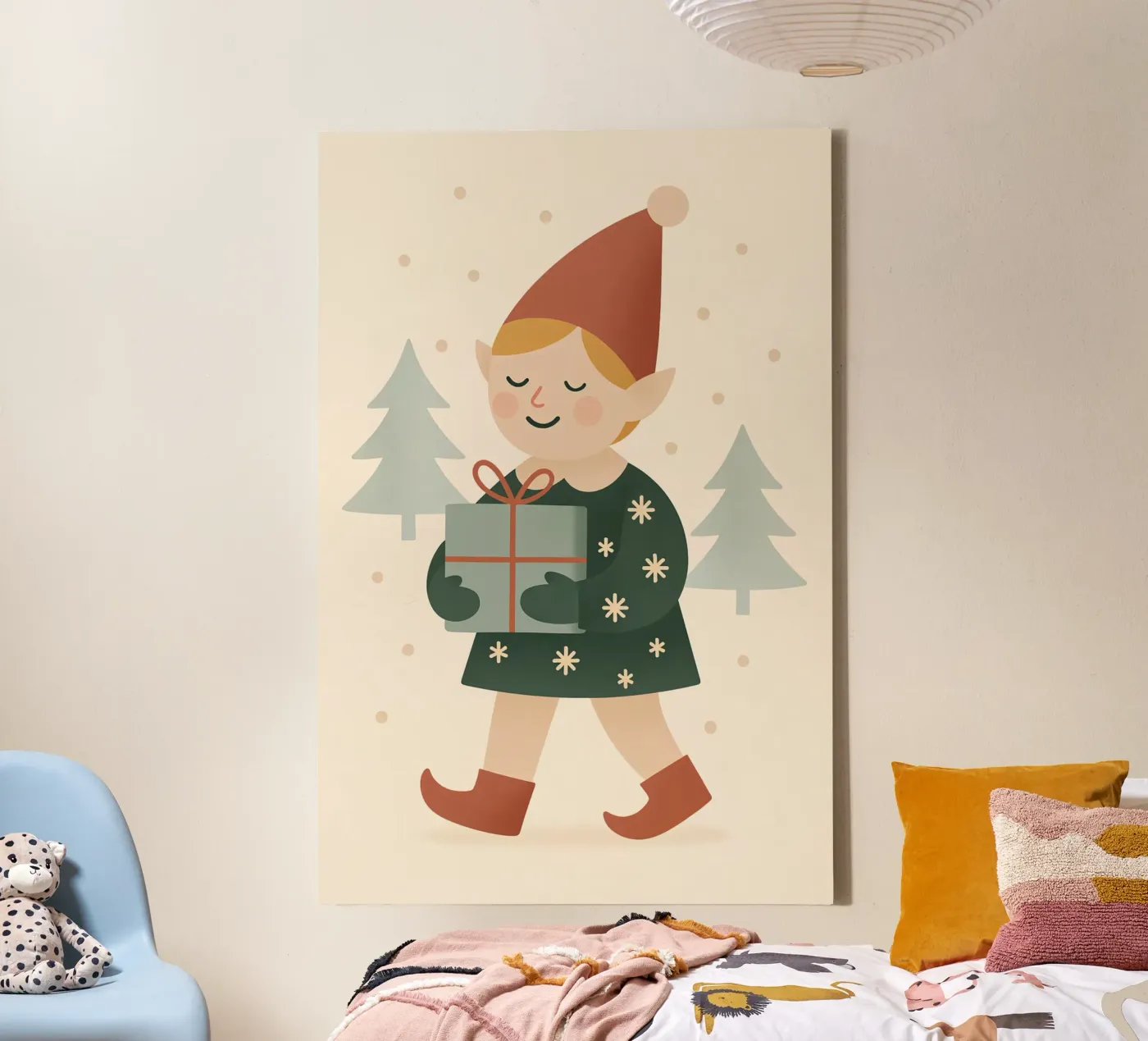 Elf with Gift toile de Nordic Noel Studio