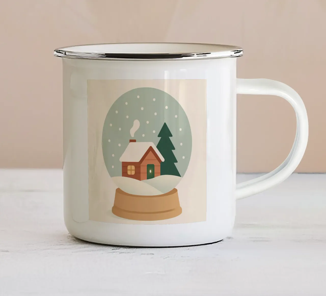 Globo di neve a forma di cabina accogliente tazza in smalto da Nordic Noel Studio