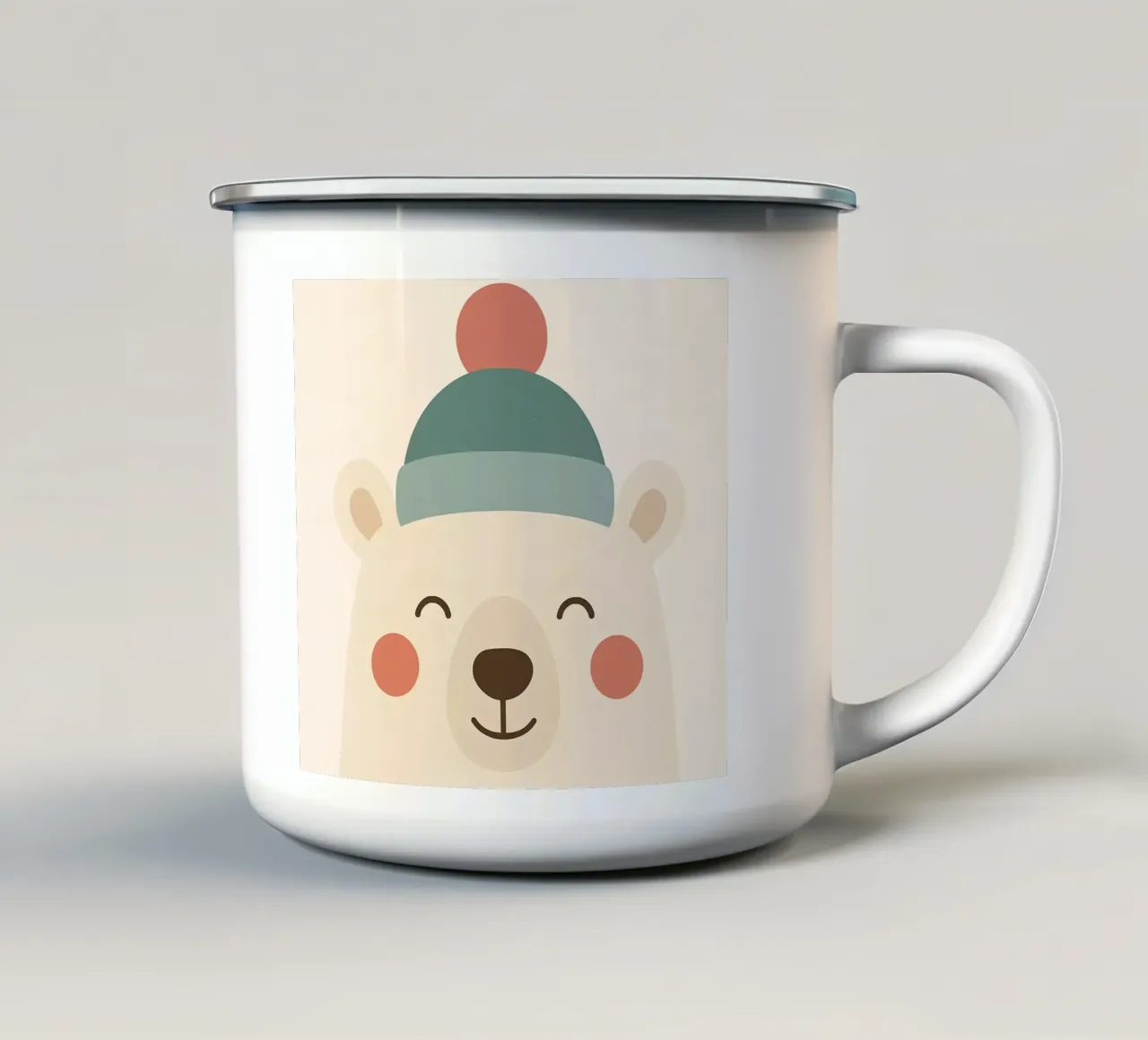 Orso invernale sorridente tazza in smalto da Nordic Noel Studio