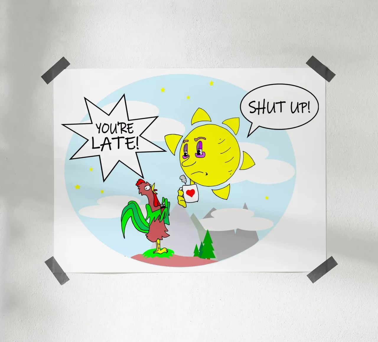 Odio le mattine poster con telaio in plastica da sillyindustries