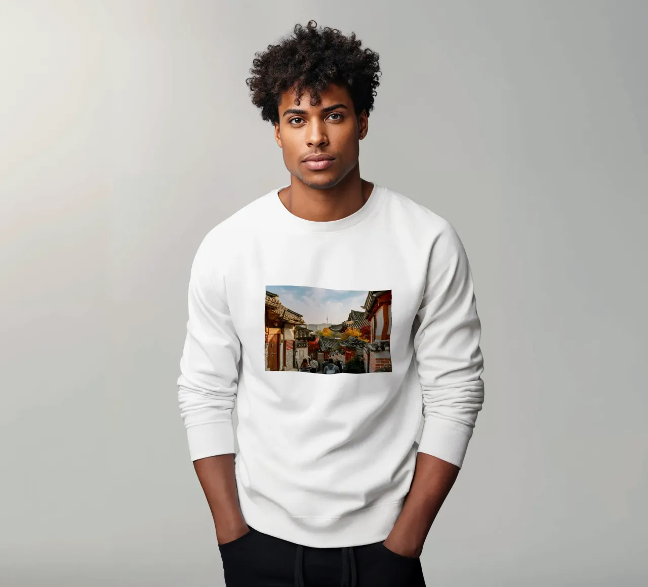 Tramonto autunnale al villaggio Hanok di Bukchon a Seul, Corea del Sud felpa da mbgraphx2