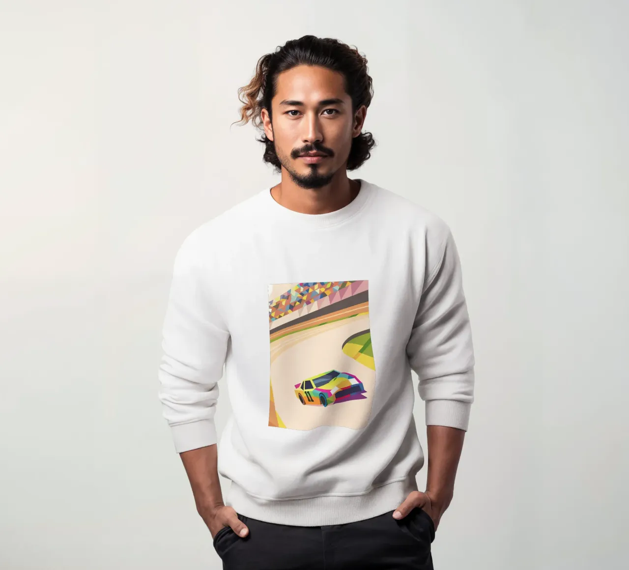 Auto da corsa con colori vivaci in pista felpa da POLYGON SPECIAL