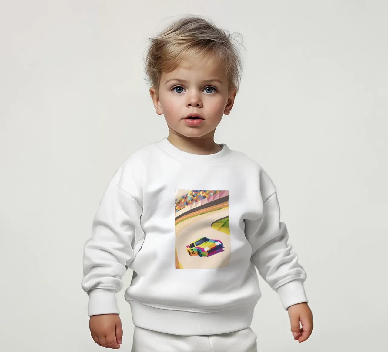 Auto da corsa con colori vivaci in pista felpa neonato da POLYGON SPECIAL