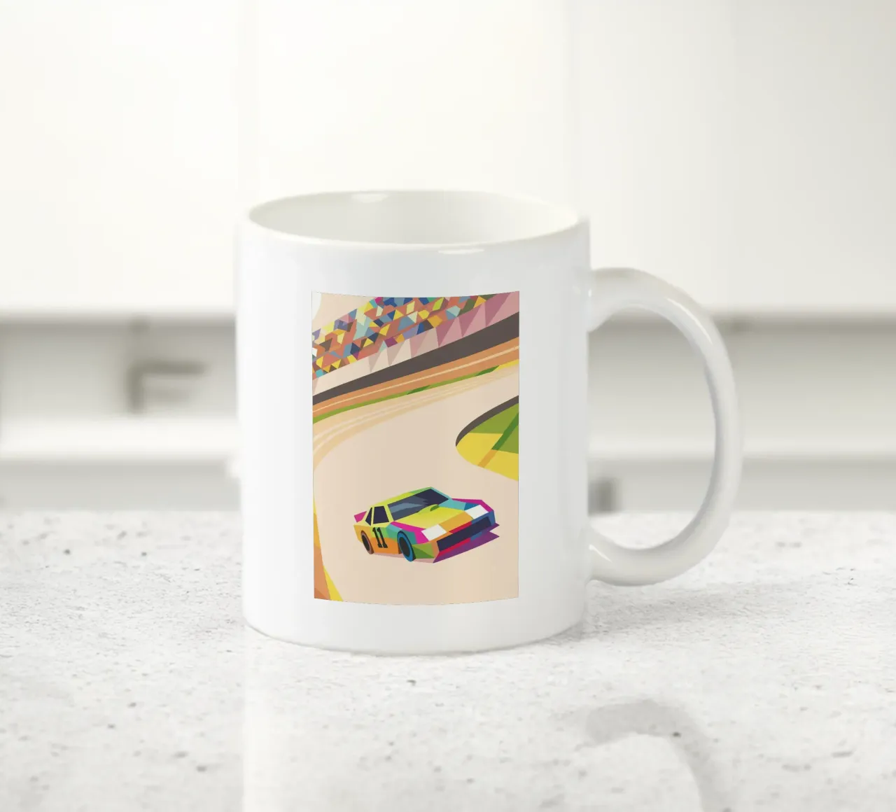 Auto da corsa con colori vivaci in pista tazza in ceramica da POLYGON SPECIAL