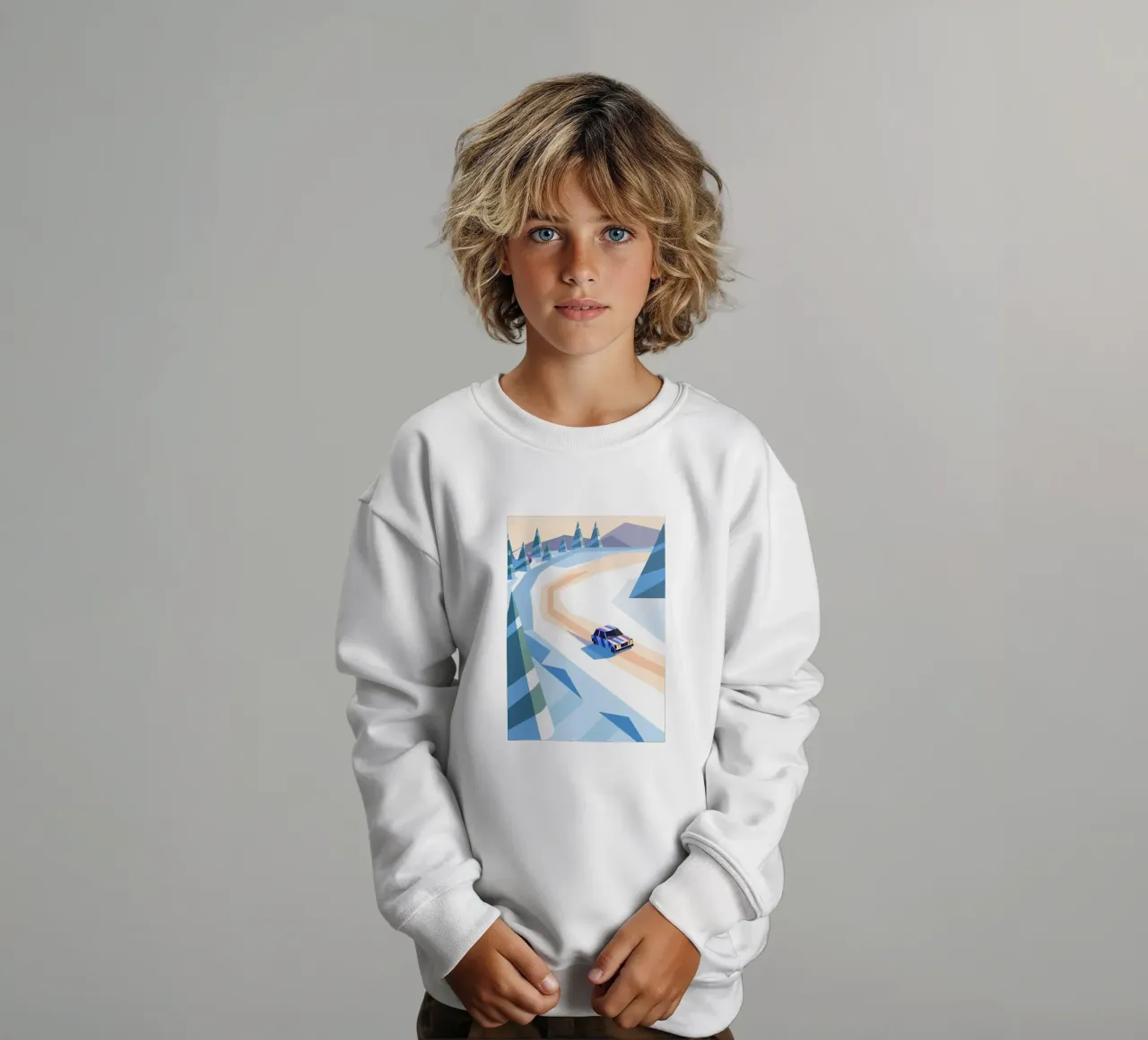 Auto nella neve con stile geometrico felpa bambino da POLYGON SPECIAL