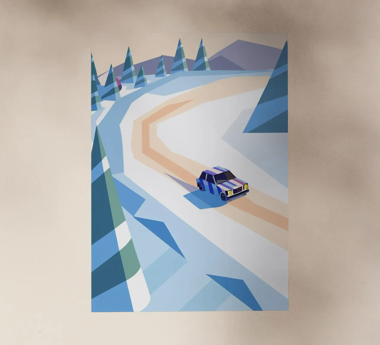 Auto nella neve con stile geometrico pellicola backlit da POLYGON SPECIAL