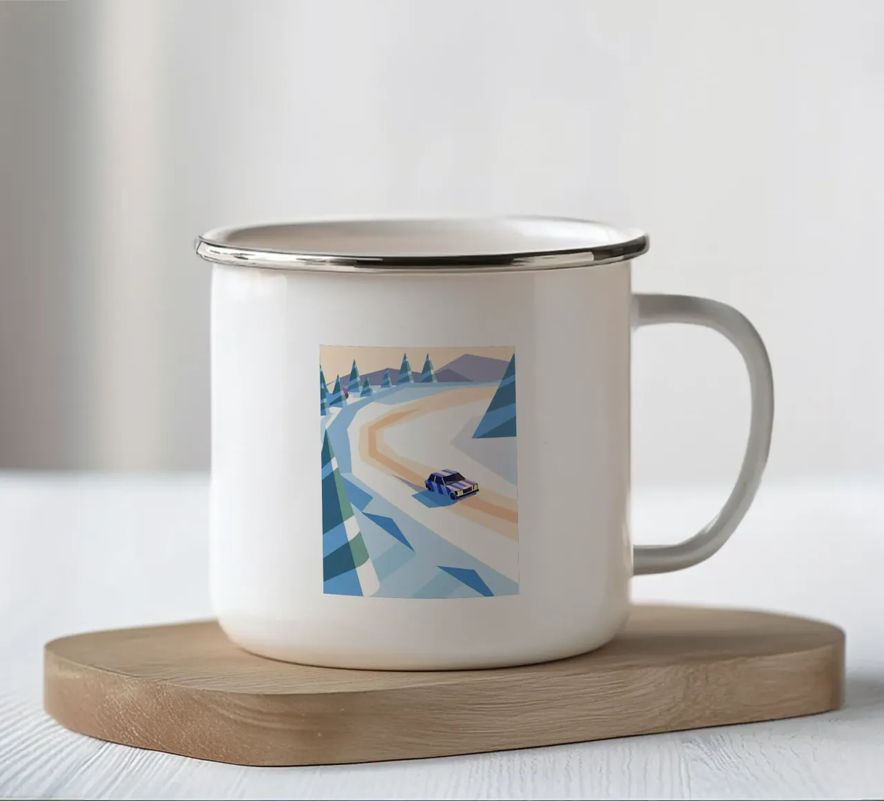 Auto nella neve con stile geometrico tazza in smalto da POLYGON SPECIAL