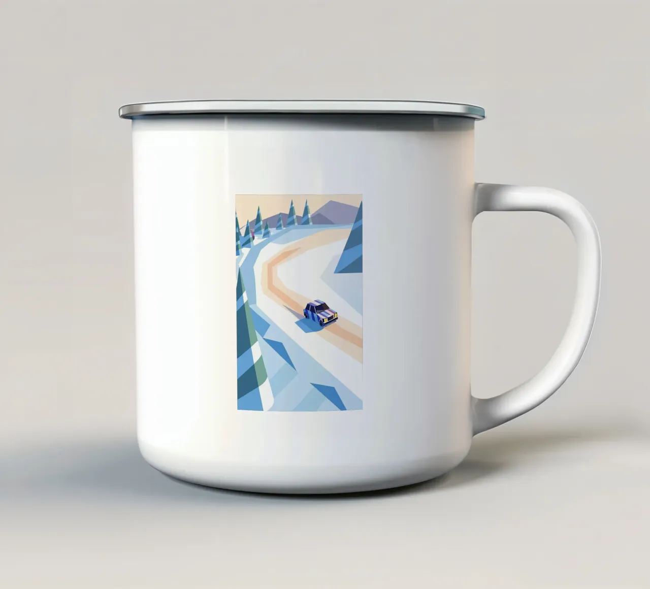 Auto nella neve con stile geometrico tazza in smalto da POLYGON SPECIAL