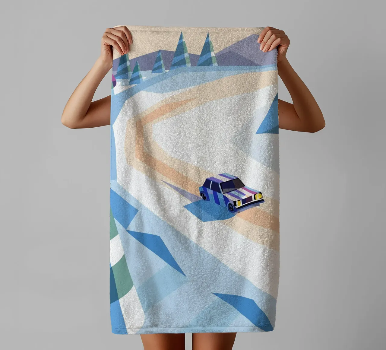 Auto nella neve con stile geometrico asciugamano da bagno da POLYGON SPECIAL