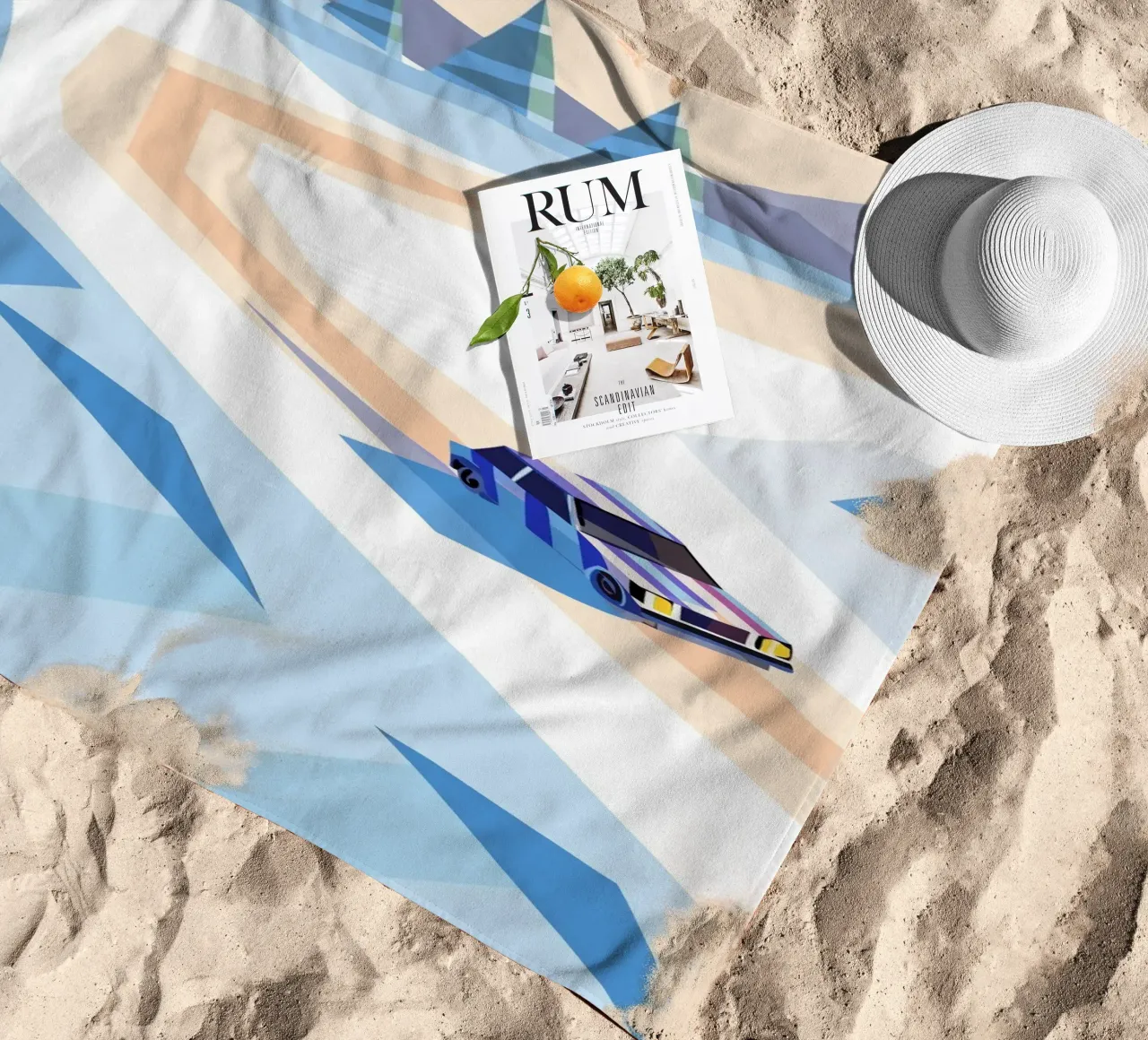 Auto nella neve con stile geometrico telo mare da POLYGON SPECIAL