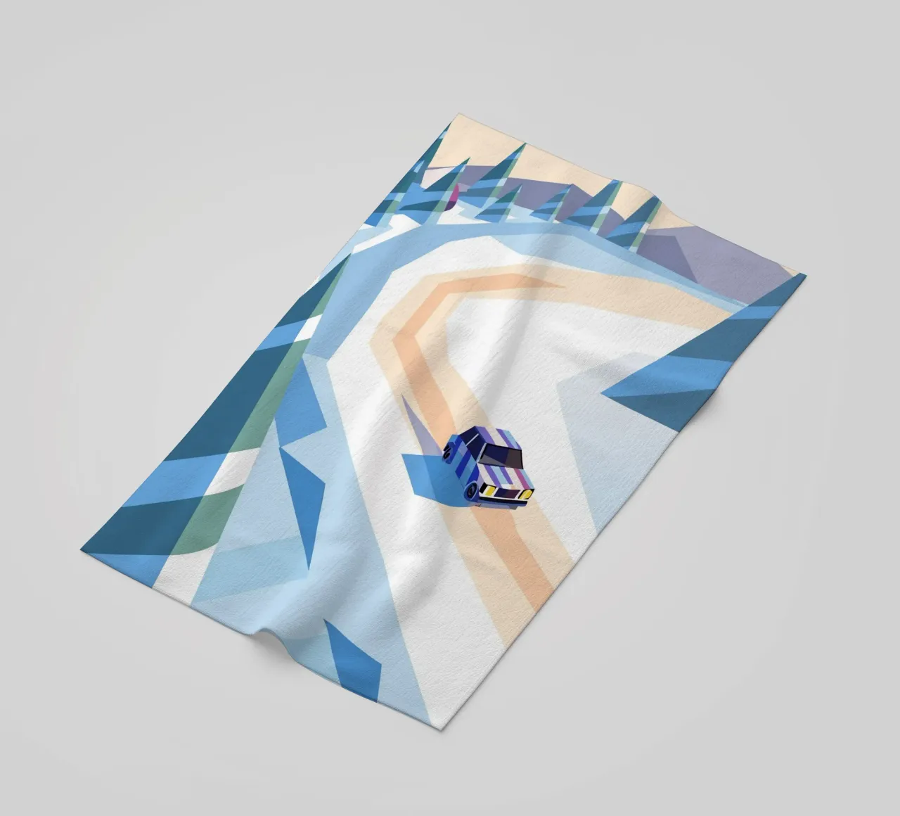 Auto nella neve con stile geometrico telo mare da POLYGON SPECIAL