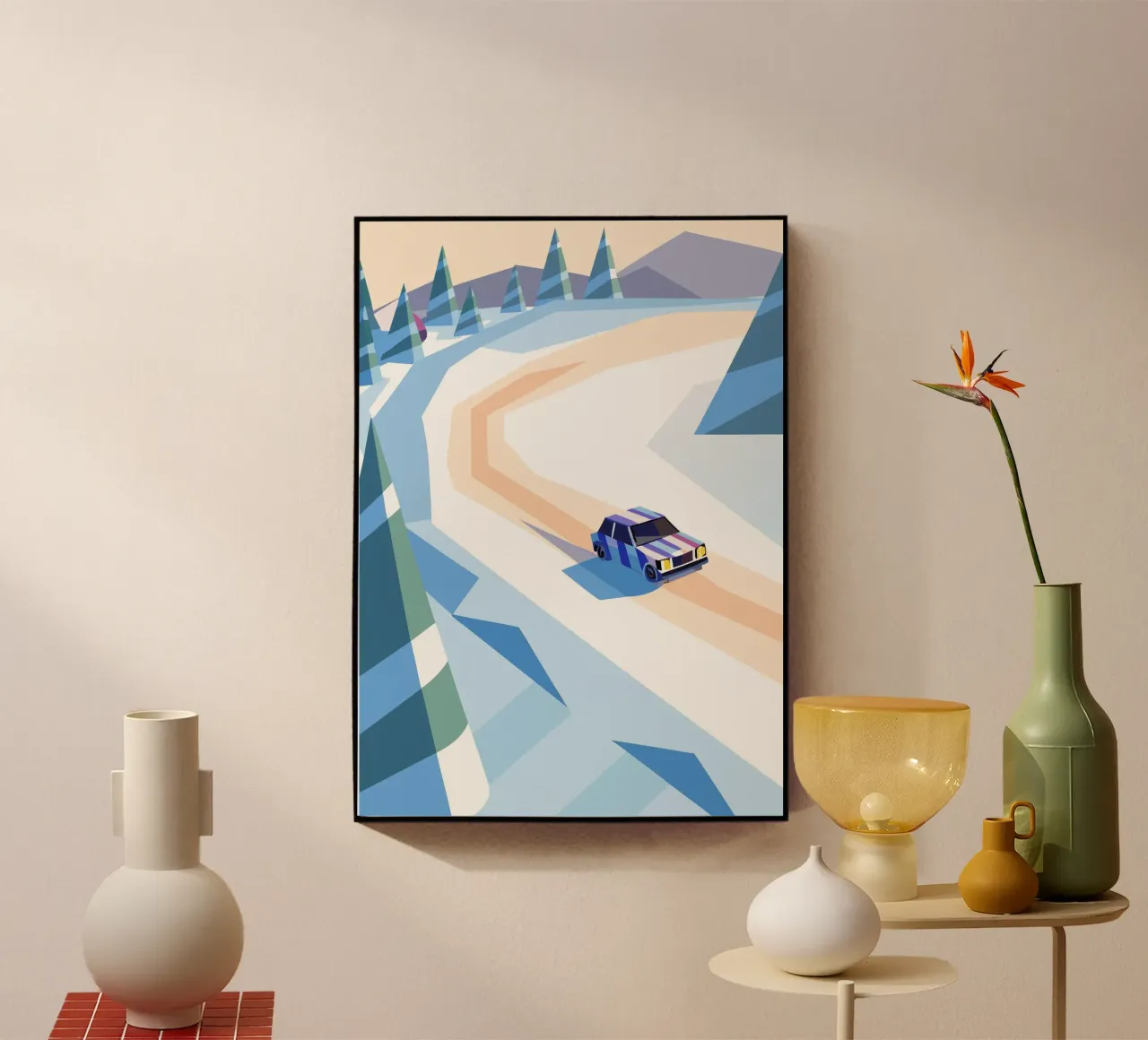 Auto nella neve con stile geometrico plexiglass da POLYGON SPECIAL