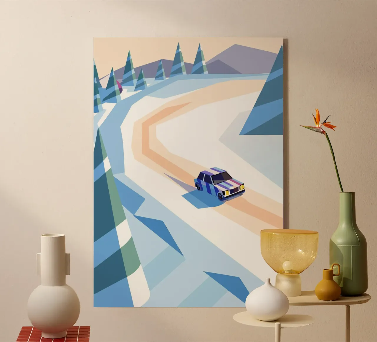 Auto nella neve con stile geometrico plexiglass da POLYGON SPECIAL