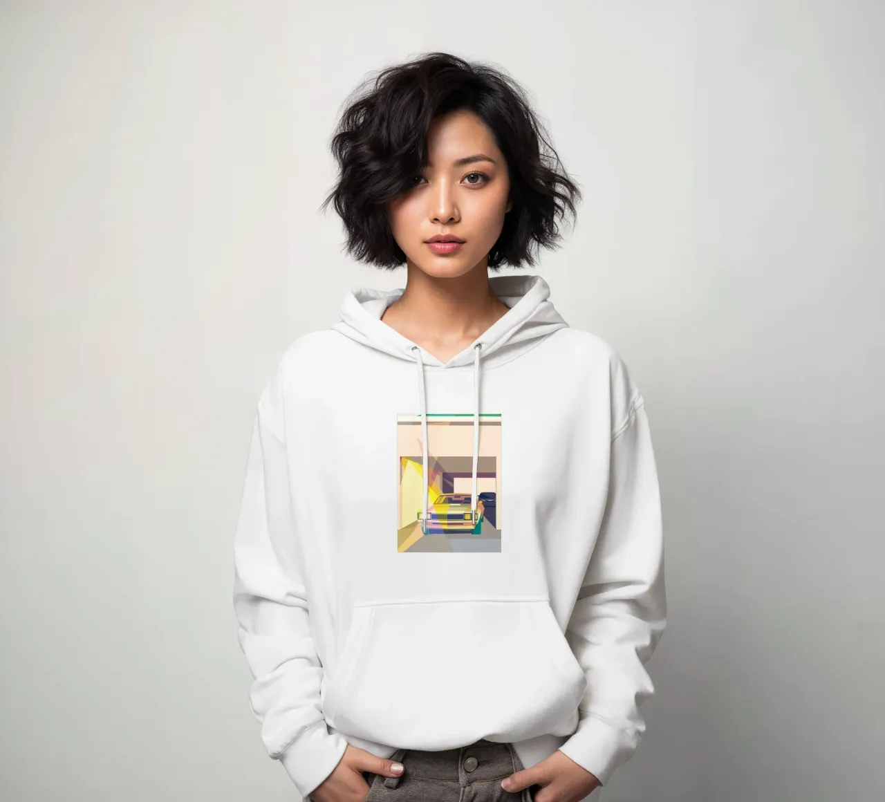 Auto in garage con stile geometrico felpa con cappuccio da POLYGON SPECIAL