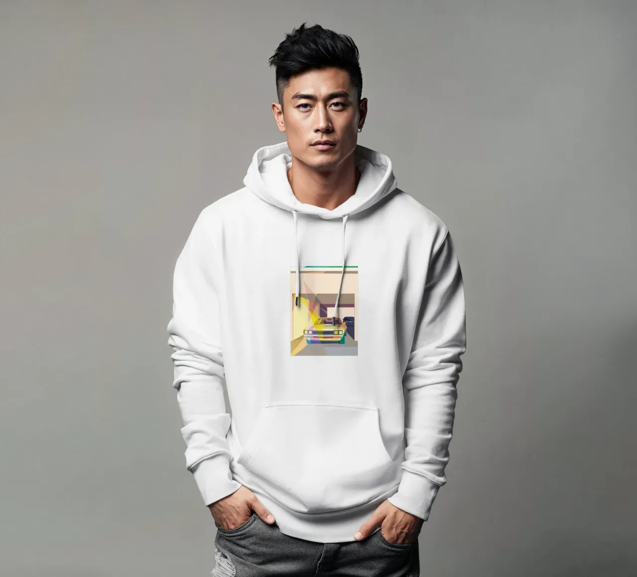 Auto in garage con stile geometrico felpa con cappuccio da POLYGON SPECIAL