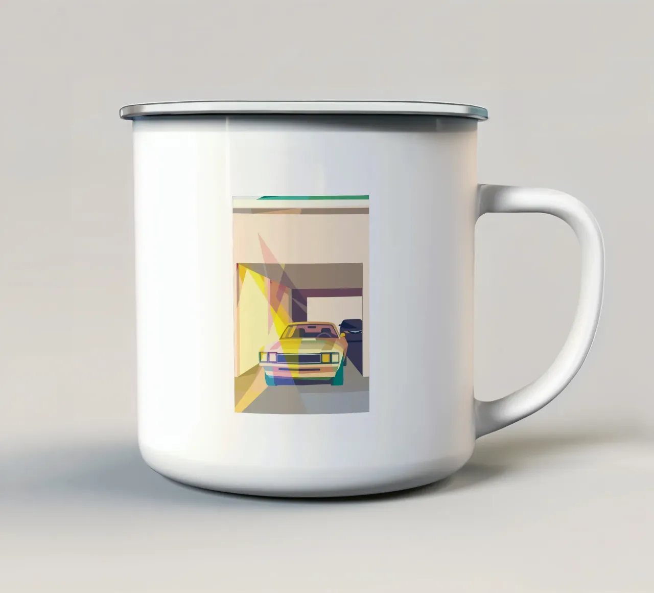 Auto in garage con stile geometrico tazza in smalto da POLYGON SPECIAL