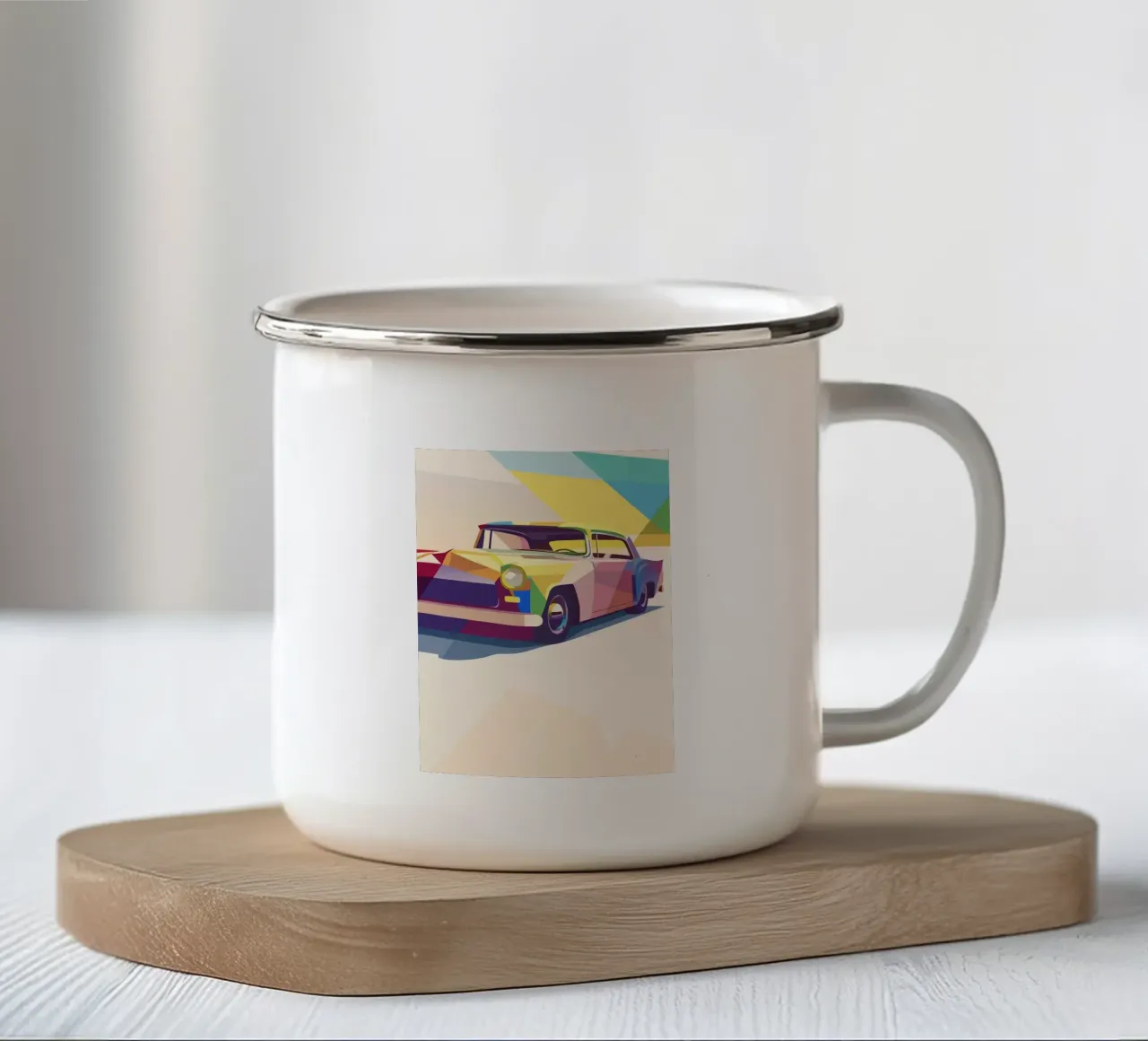 Auto d'epoca con stile geometrico tazza in smalto da POLYGON SPECIAL