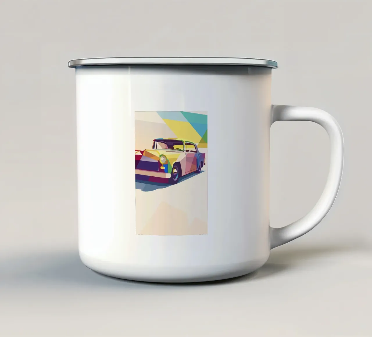 Auto d'epoca con stile geometrico tazza in smalto da POLYGON SPECIAL